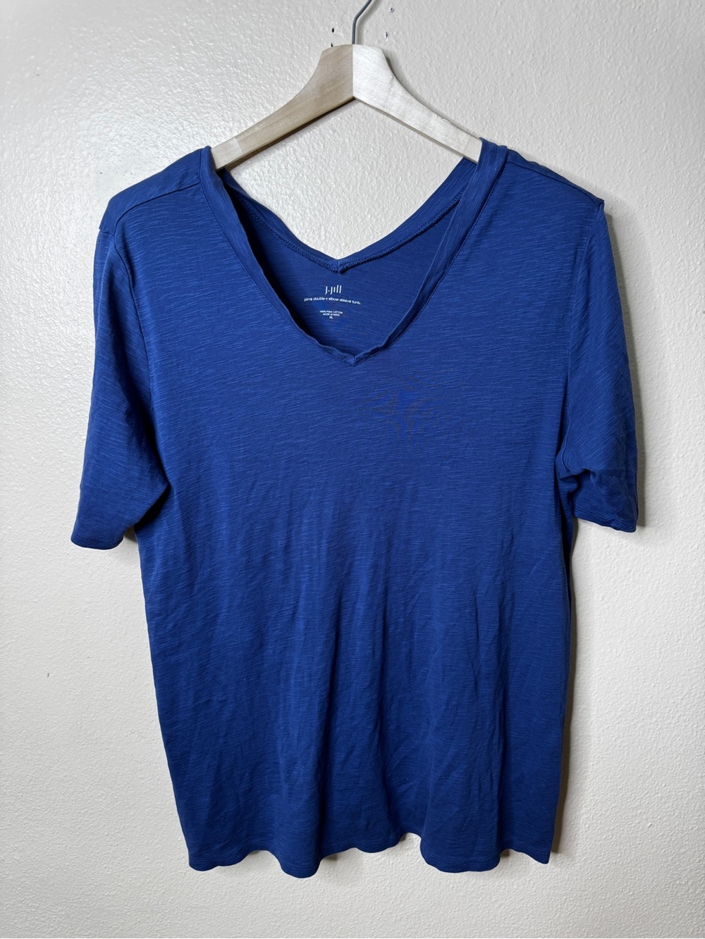 J.Jill Womens XL Pirra Double V Elbow Sleeve Tunic Blue Pima Cotton Top